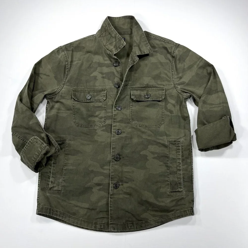 A&F Men's XS Military Shirt Jacket Army Green Camo Button Down Cotton Shacket - Picture 6 of 16